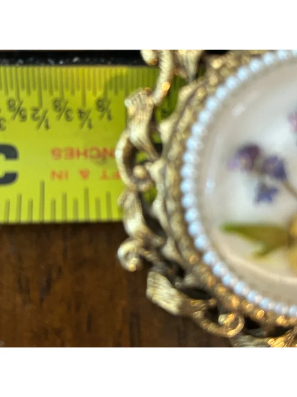 Vintage Gold Tone Pressed Dried Flower Brooch Resin Forget-Me-Not Yellow Rose - Picture 7 of 9